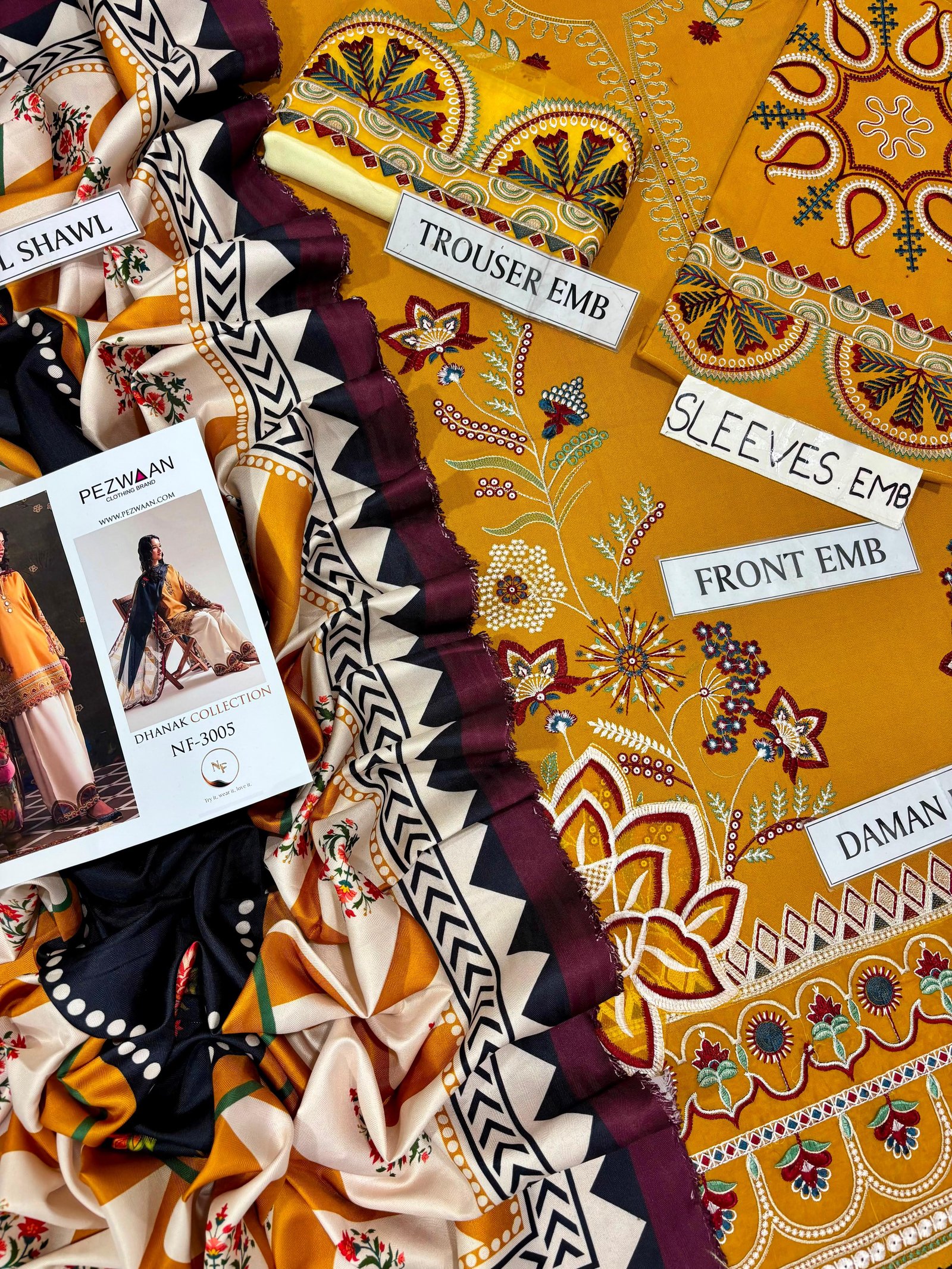 Ethnic Winter 2026 Embroidered Dhank 3 Piece Unstitched Suit with Wool Shawl