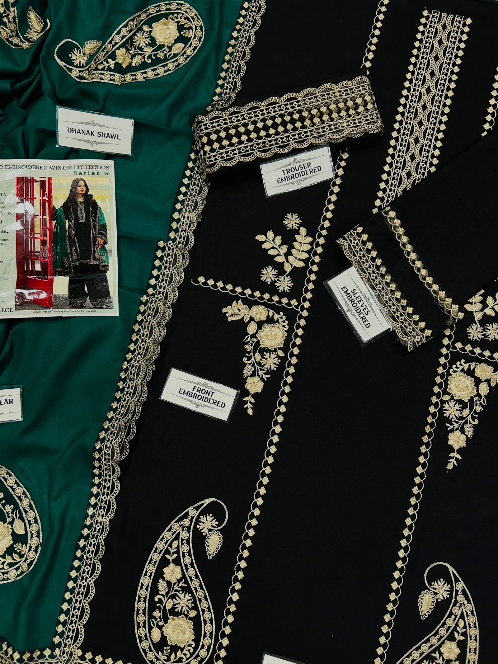 Charizma Winter 2026 Heavy Embroidered Dhank 3 Piece Suit with Ready-to-Wear Shawl - Image 5