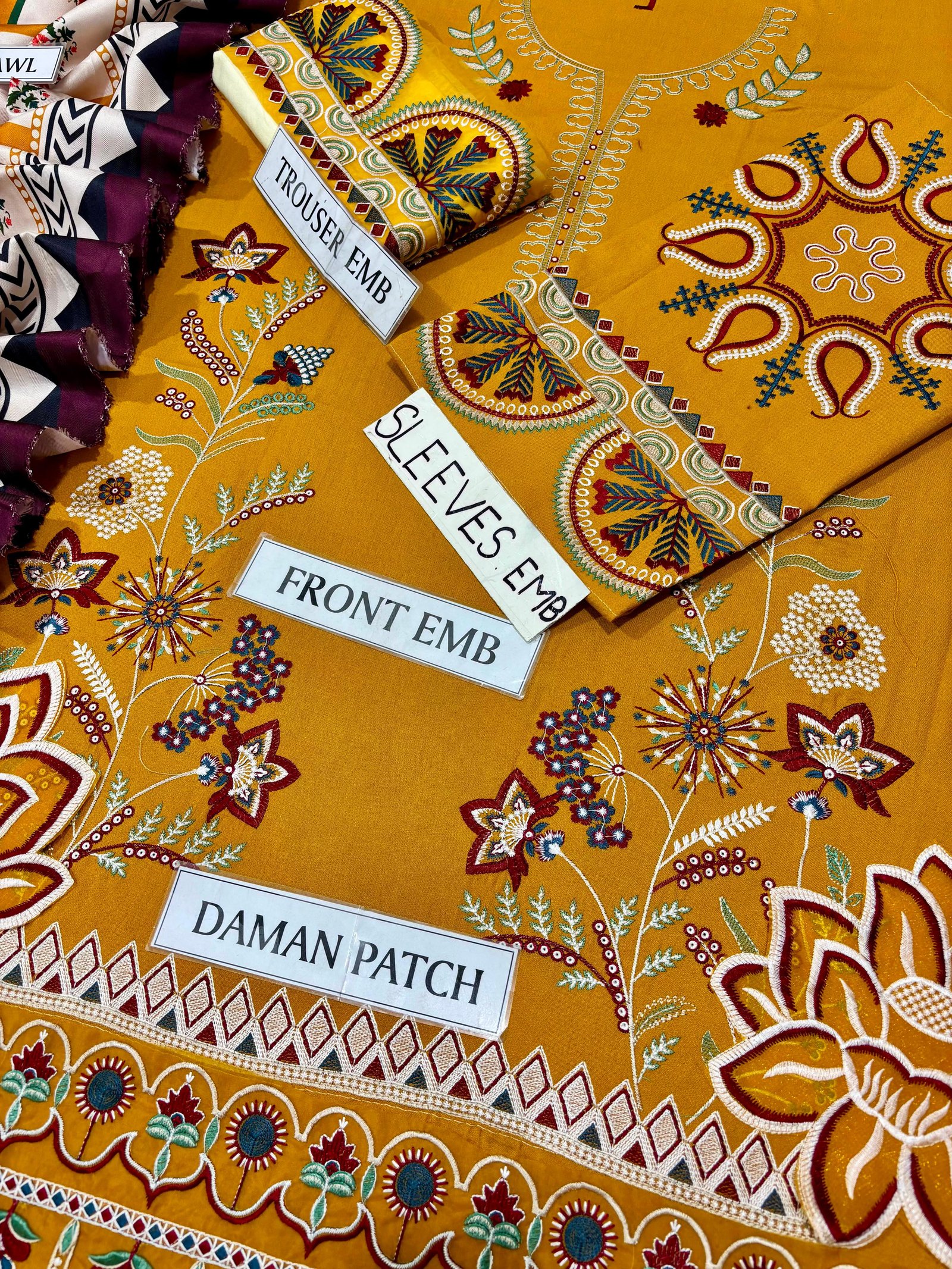 Ethnic Winter 2026 Embroidered Dhank 3 Piece Unstitched Suit with Wool Shawl - Image 3