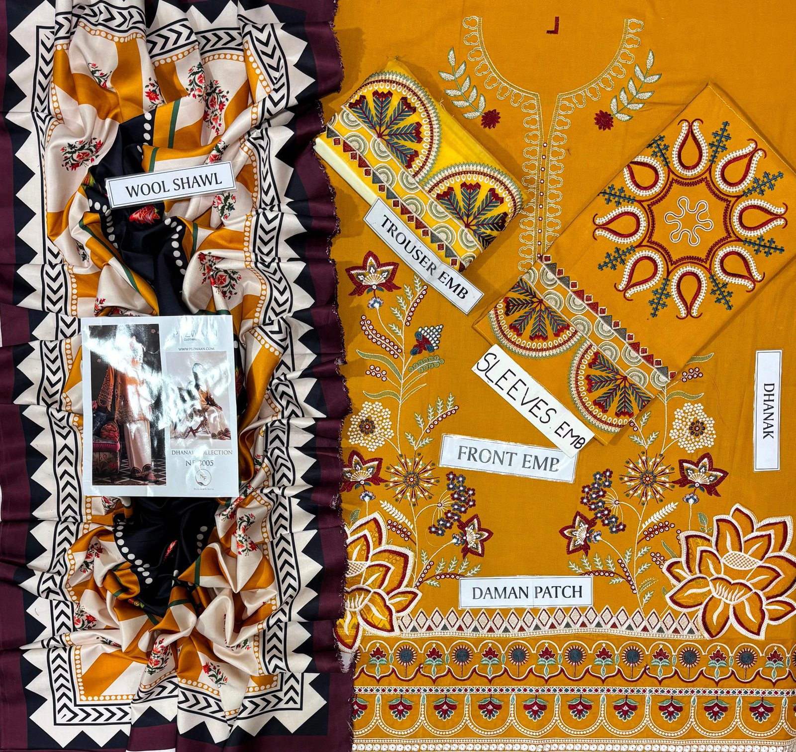 Ethnic Winter 2026 Embroidered Dhank 3 Piece Unstitched Suit with Wool Shawl - Image 4
