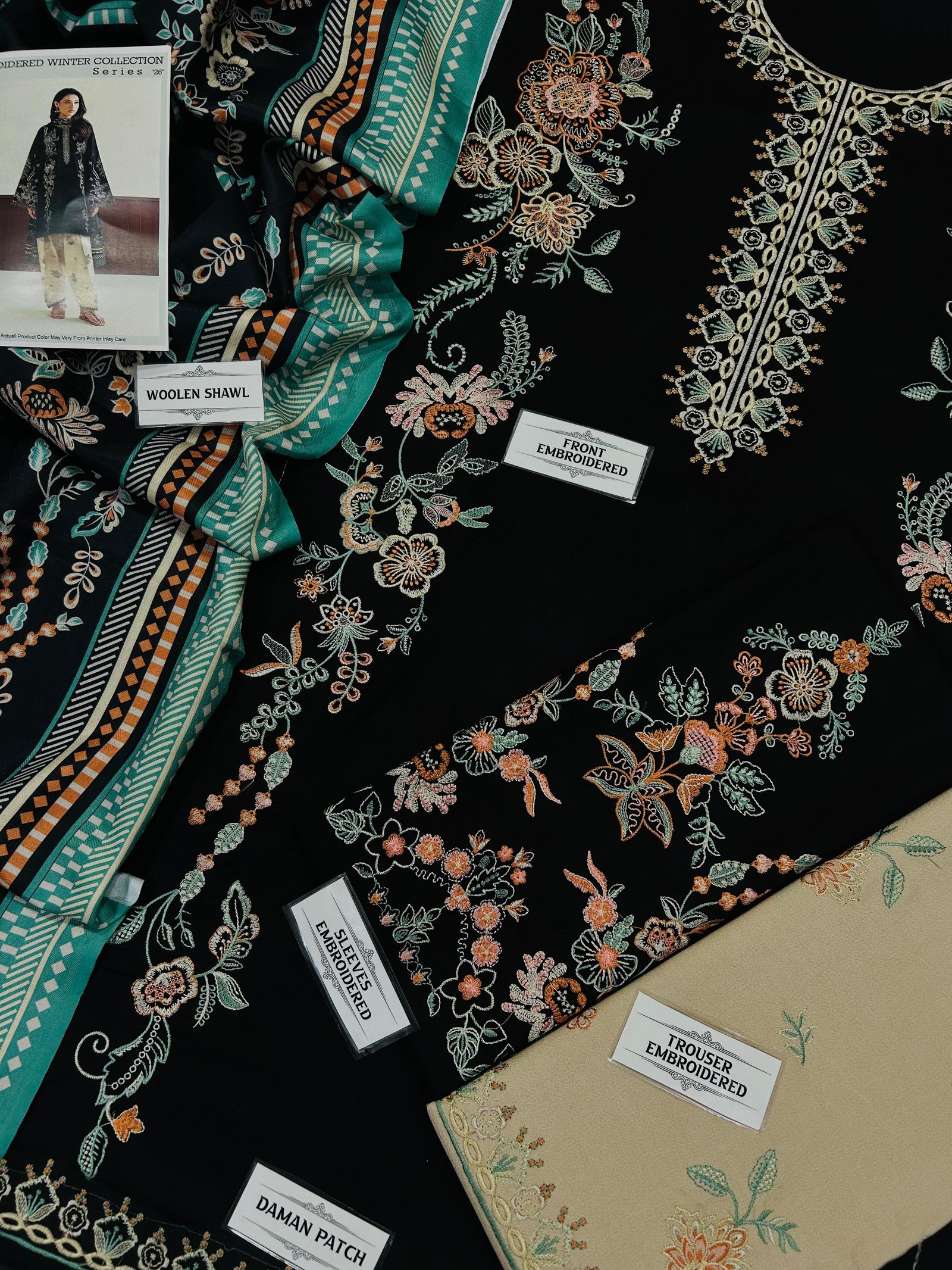 Baroque Winter 2026 Heavy Embroidered Dhank 3 Piece Unstitched Suit with Wool Shawl - Image 6
