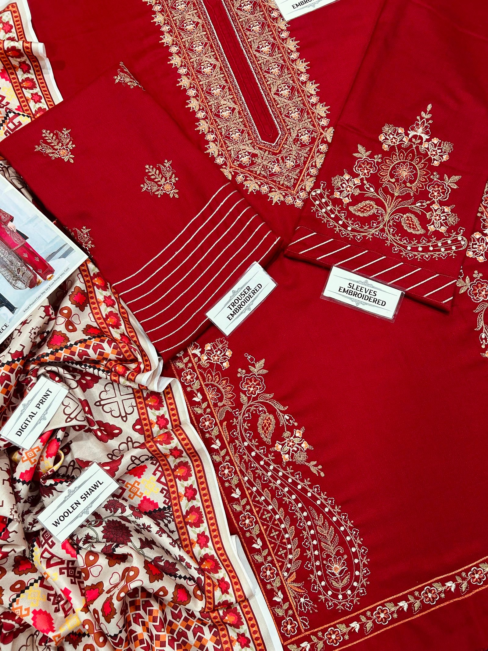 Batik Winter 2026 Heavy Embroidered Dhank 3 Piece Unstitched Suit with Wool Shawl - Image 7
