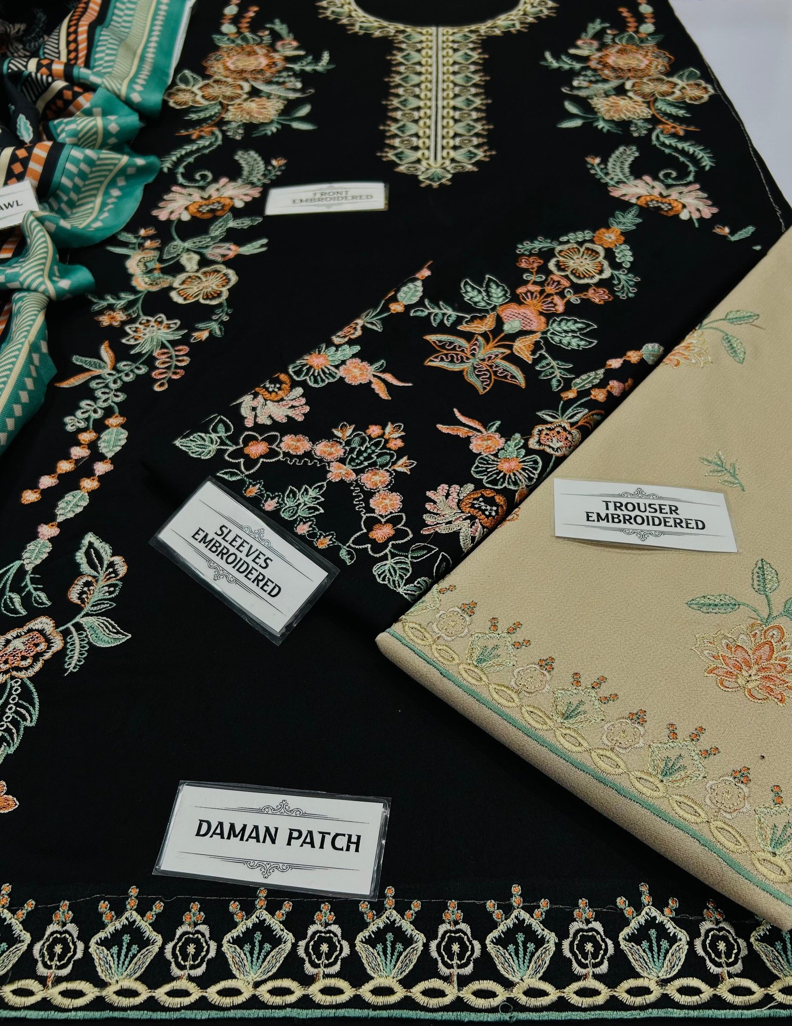 Baroque Winter 2026 Heavy Embroidered Dhank 3 Piece Unstitched Suit with Wool Shawl - Image 5